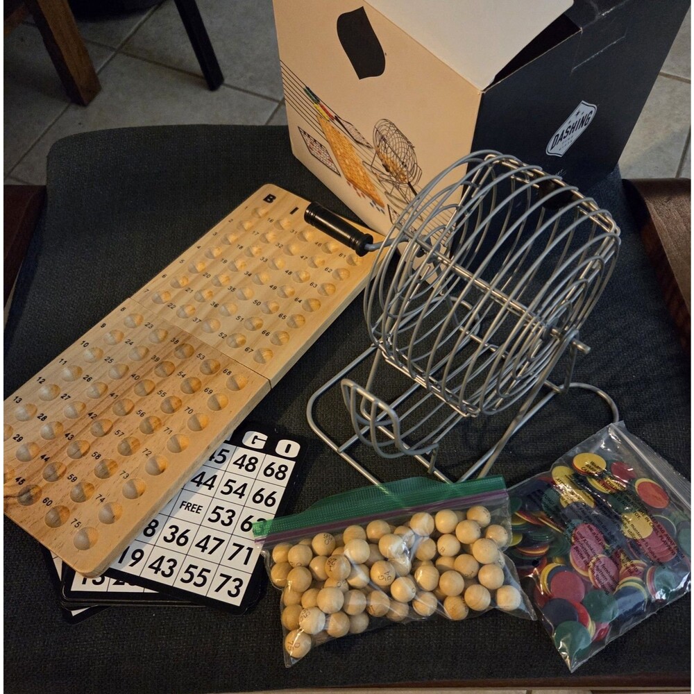 DASHING Bingo Set Complete Game Cage Balls Cards!~PLUS New CHIPS